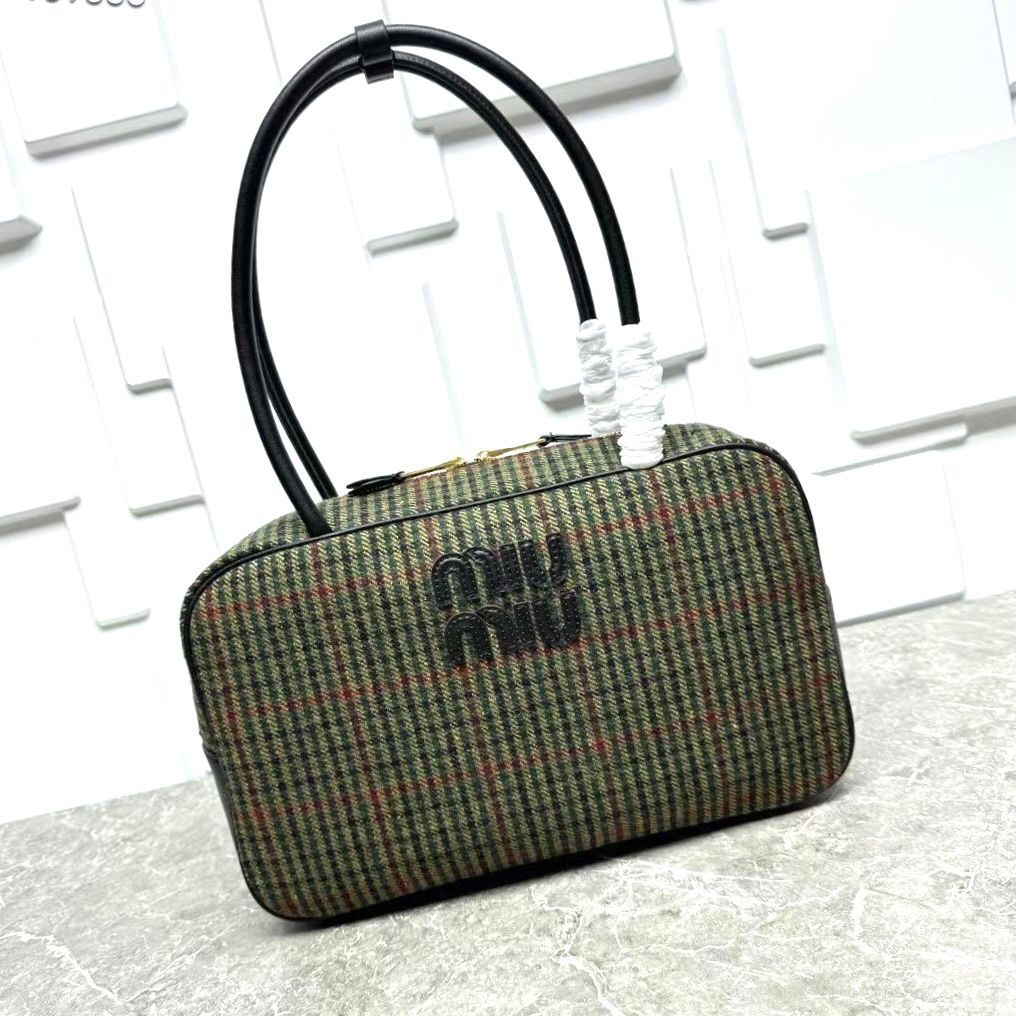 Miu Miu Beau tartan top-handle bag with leather details Bag
