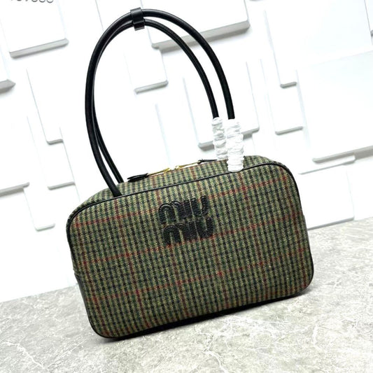 Miu Miu Beau tartan top-handle bag with leather details Bag